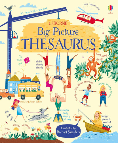 My Big Picture Thesaurus by Usborne Rosie Hore – 類義語・反意語2000語以上を大判カラーイラストで学ぶ英語語彙絵本、3歳以上向け40ページハードカバー