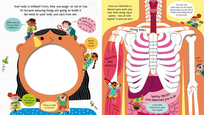 Step Inside Science Your Bodyの内側ページ – 透視窓をのぞいて筋肉や消化の動きを発見できる、はじめての英語人体知識絵本